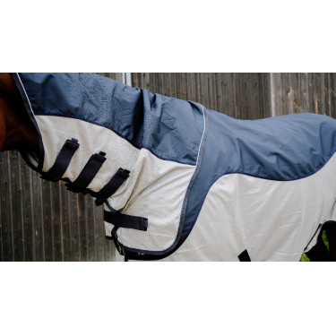 Manta de exterior EQUITHÈME – TYREX Combofly 600D Azúl marino / gris
