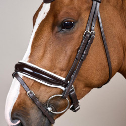 Brida Working by Dy'on Muserola Combinada Ancha Barnizada Forro Blanco Marrón Brida Working by Dy'on Muserola Combinada Ancha Barnizada Forro Blanco Marrón