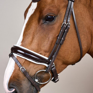 Brida Working by Dy'on Muserola Combinada Ancha Barnizada Forro Blanco Marrón Brida Working by Dy'on Muserola Combinada Ancha Barnizada Forro Blanco Marrón