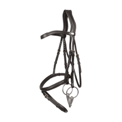 Cabezada con muserola combinada Dy'on de cuero suave Negro