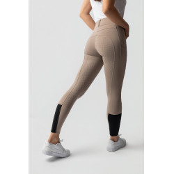 Pantalón de equitación Horze Evelyn de asiento completo para mujer Topo simple Beige