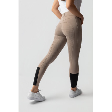 Pantalón de equitación Horze Evelyn de asiento completo para mujer Topo simple Beige