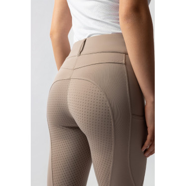 Pantalón de equitación Horze Evelyn de asiento completo para mujer Topo simple Beige