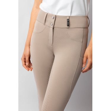 Pantalón de equitación Horze Evelyn de asiento completo para mujer Topo simple Beige