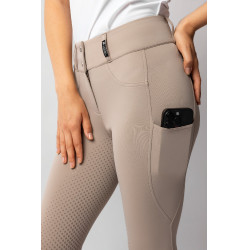 Pantalón de equitación Horze Evelyn de asiento completo para mujer Topo simple Beige