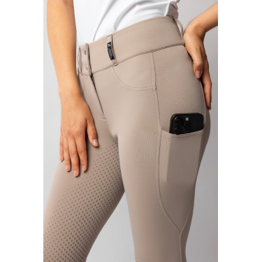 Pantalón de equitación Horze Evelyn de asiento completo para mujer Topo simple Beige