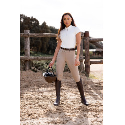 Pantalón de equitación Horze Evelyn de asiento completo para mujer Topo simple Beige