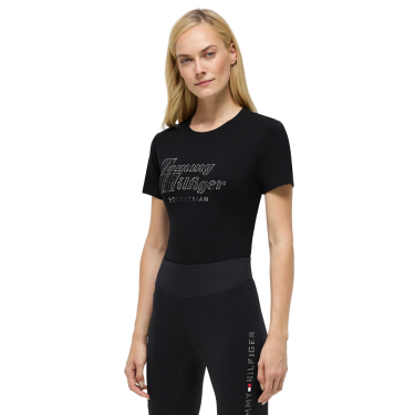 Camiseta de manga corta con strass Tommy Hilfiger Equestrian Malibu para mujer Negro Camiseta de manga corta con strass Tommy Hilfiger Equestrian Malibu para mujer Negro