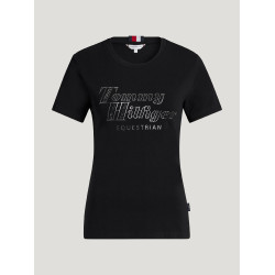 Camiseta de manga corta con strass Tommy Hilfiger Equestrian Malibu para mujer Negro