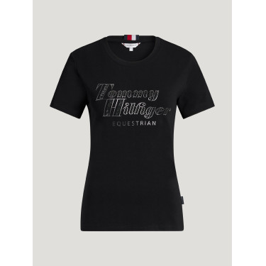 Camiseta de manga corta con strass Tommy Hilfiger Equestrian Malibu para mujer Negro Camiseta de manga corta con strass Tommy Hilfiger Equestrian Malibu para mujer Negro