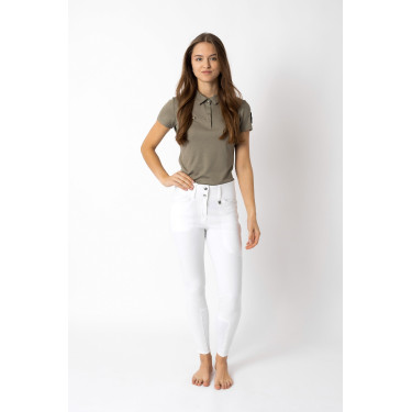 Pantalón de equitación con refuerzos Grip Horze Grand Prix Pro para mujer Blanco / azul turquesa