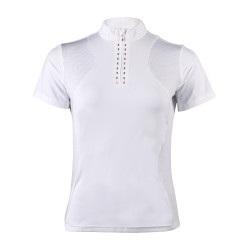 Polo de competición HKM Glam de manga corta para mujer Blanco
