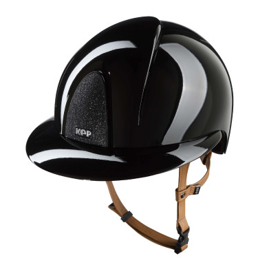 Casco Kep Smart Nova metal pulido negro estrella negro correa de mentón beige visera polo