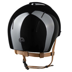 Casco Kep Smart Nova metal pulido negro estrella negro correa de mentón beige visera polo