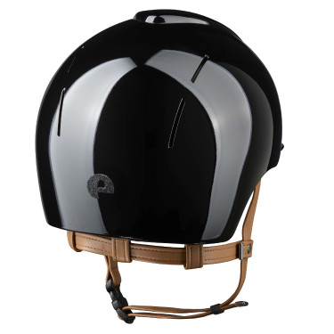 Casco Kep Smart Nova metal pulido negro estrella negro correa de mentón beige visera polo
