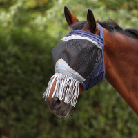 Máscara anti-moscas Shires FlyGuard Pro de malla fina sin orejas con nariz y flecos Marino Azul marino