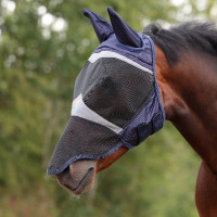 Máscara anti-moscas Shires FlyGuard Pro de malla fina con orejas y nariz Marino Azul marino