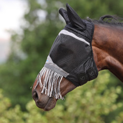 Máscara antimoscas Shires FlyGuard Pro de malla fina con orejas y hocico con flecos Jais