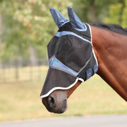 Máscara anti-moscas Shires FlyGuard Pro Air Motion con orejas y nariz Azul airforce oscuro