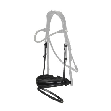 Muserola LeMieux Kudos enrollada en cuero charolado Negro / plata Muserola LeMieux Kudos enrollada en cuero charolado Negro / plata