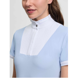 Polo de concurso LeMieux plisado de manga corta Sophia para mujer Niebla Azul Polo de concurso LeMieux plisado de manga corta Sophia para mujer Niebla Azul
