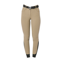 Pantalón de equitación para mujer Equestro con grip en las rodillas de tiro alto Incienso Beige