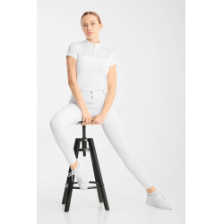 Polo de concurso Horze Louisa de malla para mujer Blanco / azul turquesa
