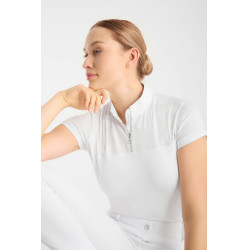 Polo de concurso Horze Louisa de malla para mujer Blanco / azul turquesa