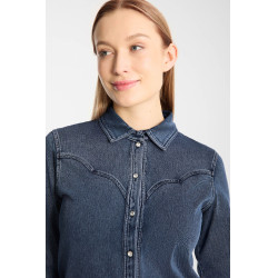Camisa western para mujer Horze Ulrika Mezclilla azul Camisa western para mujer Horze Ulrika Mezclilla azul