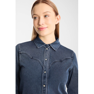 Camisa western para mujer Horze Ulrika Mezclilla azul Camisa western para mujer Horze Ulrika Mezclilla azul