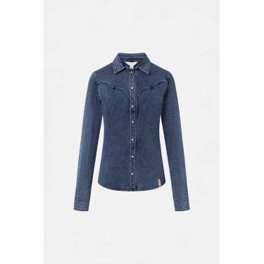Camisa western para mujer Horze Ulrika Mezclilla azul Camisa western para mujer Horze Ulrika Mezclilla azul