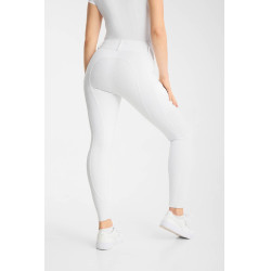 Pantalón de equitación Horze Matilda perforado mujer full grip Blanco / azul turquesa