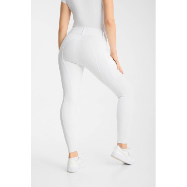 Pantalón de equitación Horze Matilda perforado mujer full grip Blanco / azul turquesa