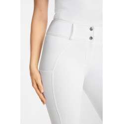 Pantalón de equitación Horze Matilda perforado mujer full grip Blanco / azul turquesa