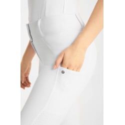 Pantalón de equitación Horze Matilda perforado mujer full grip Blanco / azul turquesa