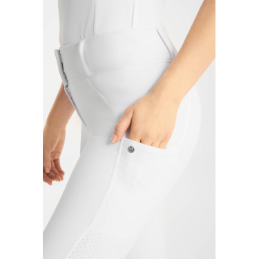 Pantalón de equitación Horze Matilda perforado mujer full grip Blanco / azul turquesa