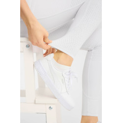 Pantalón de equitación Horze Matilda perforado mujer full grip Blanco / azul turquesa