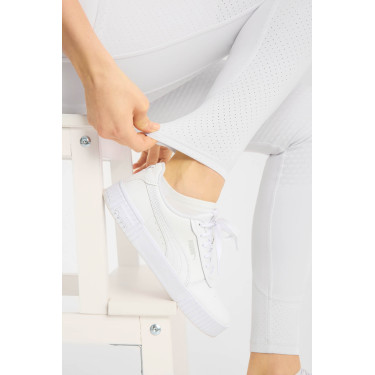 Pantalón de equitación Horze Matilda perforado mujer full grip Blanco / azul turquesa