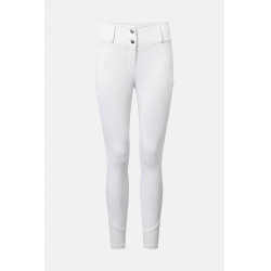 Pantalón de equitación Horze Matilda perforado mujer full grip Blanco / azul turquesa