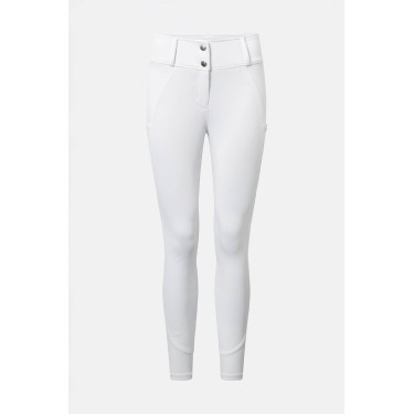 Pantalón de equitación Horze Matilda perforado mujer full grip Blanco / azul turquesa