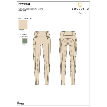 Legging para mujer Equestro de talle alto con trabillas para cinturón Macadamia / verde oliva