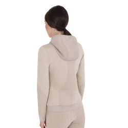 Sudadera técnica de mujer con capucha e inserciones de micromalla Oxford tostado Rosa