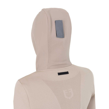 Sudadera técnica de mujer con capucha e inserciones de micromalla Oxford tostado Rosa