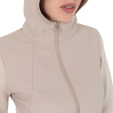 Sudadera técnica de mujer con capucha e inserciones de micromalla Oxford tostado Rosa