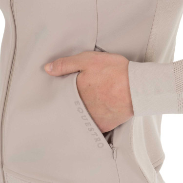 Sudadera técnica de mujer con capucha e inserciones de micromalla Oxford tostado Rosa