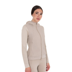 Sudadera técnica de mujer con capucha e inserciones de micromalla Oxford tostado Rosa