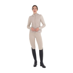 Sudadera técnica de mujer con capucha e inserciones de micromalla Oxford tostado Rosa