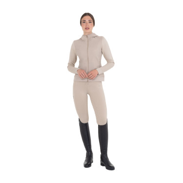Sudadera técnica de mujer con capucha e inserciones de micromalla Oxford tostado Rosa