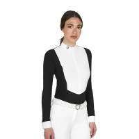 Polo de mujer de concurso de manga larga con cremallera Negro