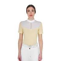 Polo de concurso para mujer de corte entallado con inserciones de tejido similar a la seda Sol Naranja